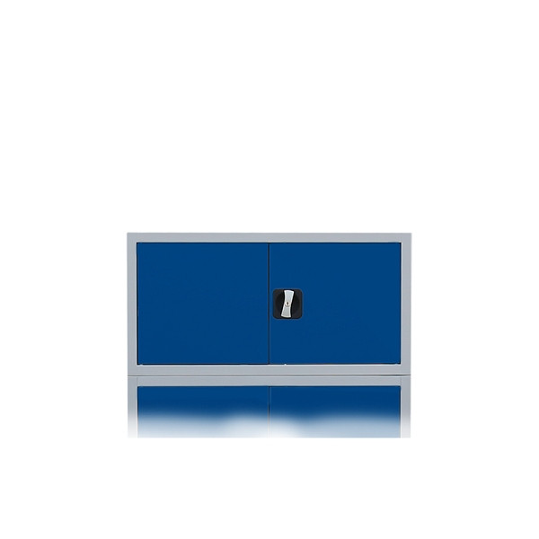 Lüllmann Aufsatzschrank mit Flügeltüren und Zylinderschloss mit Drehgriff, 450 x 925 x 422 mm, lichtgrau/enzianblau, 531121