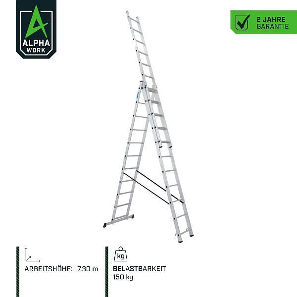 Alpha Work Vielzweckleiter 3 x 11 Sprossen, 08031, 4260638180598