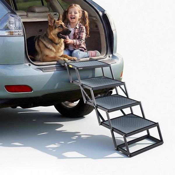 VEVOR Klappbare Hundetreppe 4-Stufig, Extra Breit, Rutschfest, für Auto/SUV/LKW, Tragkraft bis 180 kg, KZDGLTEKPVCF046CP001V0
