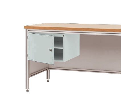 Manuflex Gehäuse-Unterbau für ALU-Arbeitstische, Nutzhöhe 300 mm mit Türanschlag rechts, für Tischtiefe 600 mm, Lichtgrau, ZB4730.7035
