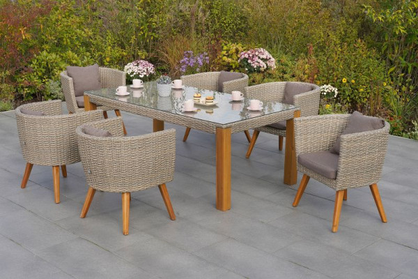 Merxx Imperia Set 7-teilig, 6 Imperia Sessel, inkl. Sitzkissen, 1 Tisch 200 x 100 cm, Alumiuniumgestell mit Kunststoffgeflecht, 50740-255