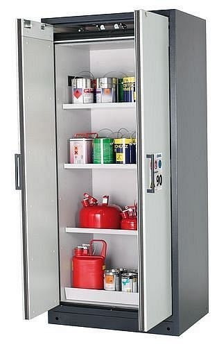 asecos Gefahrstoffschrank Select FM W-93, Breite 900 mm, 3 Einlegeböden, Türen grau, 238930