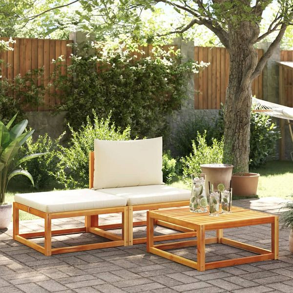 vidaXL 3-teilig Garten-Sofagarnitur mit Kissen Massivholz Akazie, 4008178