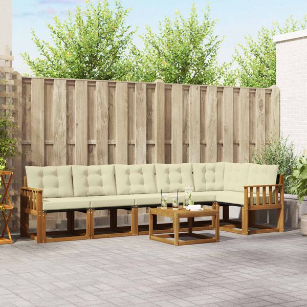 vidaXL Outdoor-Sofagarnitur mit Kissen 7-teilig Natur und Creme, 3368733
