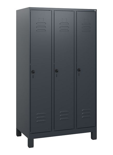 C+P Umkleidespind Classic PLUS, Füße, 3 Abteile, 1630x900x500mm, 7016/7016, Drehriegel, 0800105-30 S10012