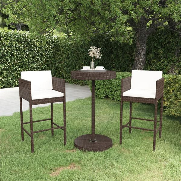 vidaXL 3-teilig Gartenbar-Set mit Kissen Poly Rattan Braun, 3094771