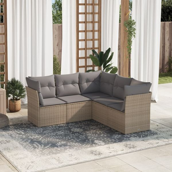 vidaXL 5-tlg. Garten-Sofagarnitur mit Kissen Beige Poly Rattan, 3217619