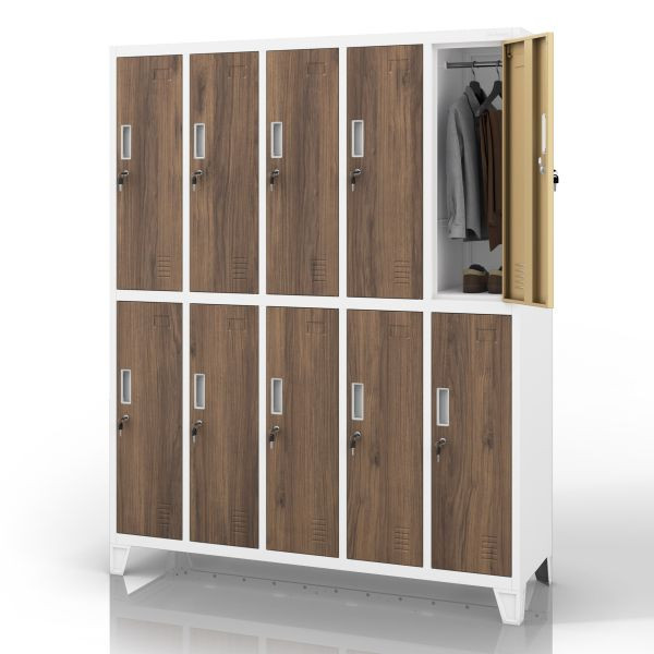 Jan Nowak Kleiderschrank (Arbeitsschutz), 10-türig, weiß/nussbaum, 1360x1720x450 mm, BARTEK Eco Design, 2200