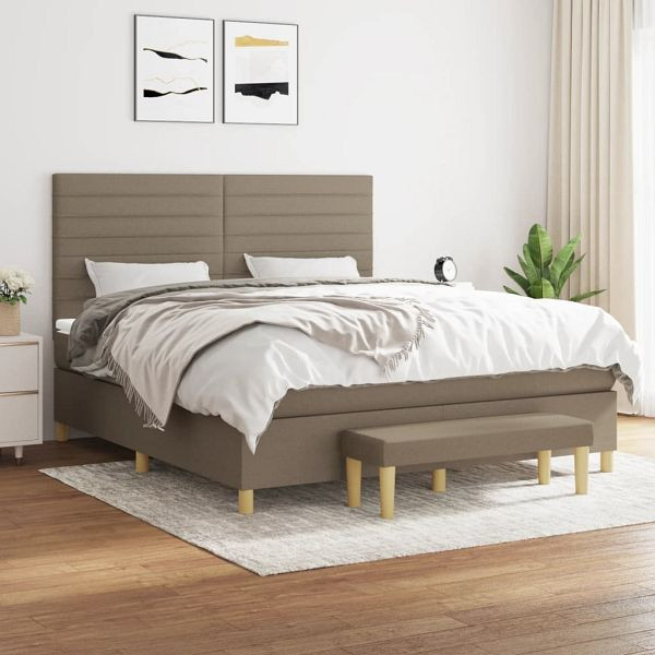 vidaXL Boxspringbett mit Matratze Taupe 160x200 cm Stoff, 3137249