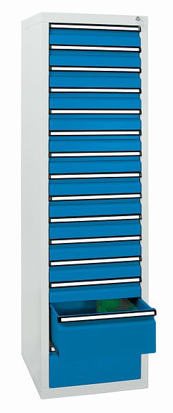 stumpf Schubladenschrank - Säule, Höhe 180 cm, Teleskopauszüge, 40 kg / Schublade, 15 Schubladen, lichtgrau / lichtblau, 7105778