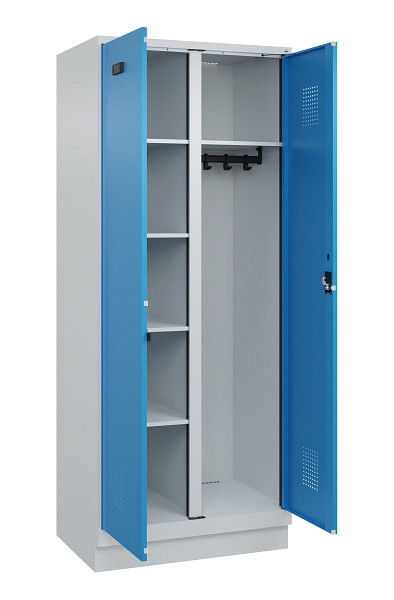 C+P Wäsche-/Garderobenspind Evolo PLUS, mit Sockel, 2 Abteile, 1950x800x500mm, 7, Frontfarbe RAL 5012 Lichtblau, Zylinderschloss, 049620-22 S10034