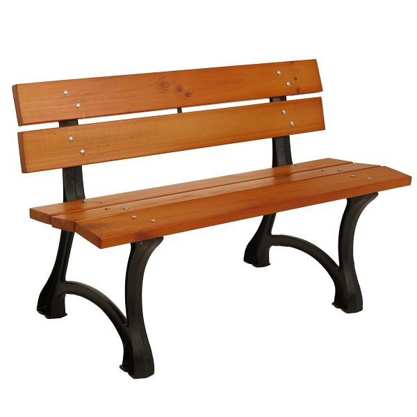 Mendler Gartenbank HWC-O20, Sitzbank Parkbank Holzbank 2-Sitzer, Gusseisen Holz Kiefer, 125cm, teak, 109434+109436
