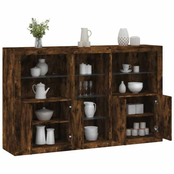 vidaXL Sideboard mit LED-Leuchten Räuchereiche 162x37x100 cm, 3209174