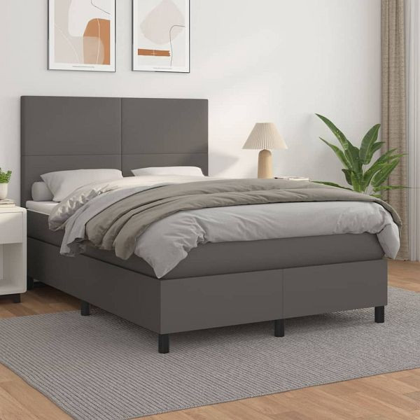 vidaXL Boxspringbett mit Matratze Grau 140x200 cm Kunstleder, 3142729