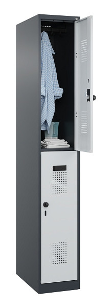 C+P Doppelstöckiger Spind Evolo PLUS, 2 Fächer, 1850x300x500mm, 7016/7035, Drehriegel, 049300-10 S10017