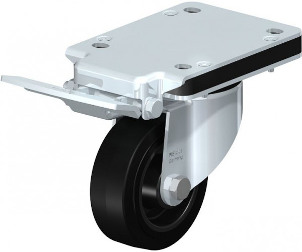 Blickle LK-POEV 100XR-3-IS Stahlblech-Lenkrolle, schwere Ausführung, mit Anschraubplatte & Feststeller, Elastik-Vollgummi, Schwarz, 850991