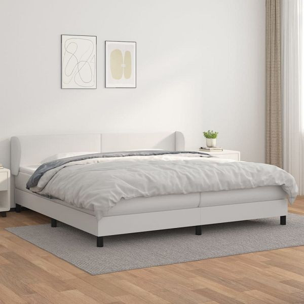 vidaXL Boxspringbett mit Matratze Weiß 200x200 cm Kunstleder, 3127212