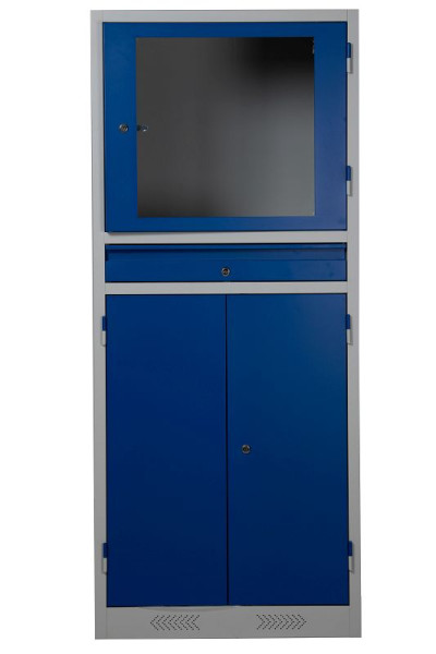 Gürkan Industrie-PC-Schrank, 60 x 68 x 170 cm, Lichtgrau, Enzianblau, EU Zylinderschloss, IPC/M1.1706860/TX, 111302