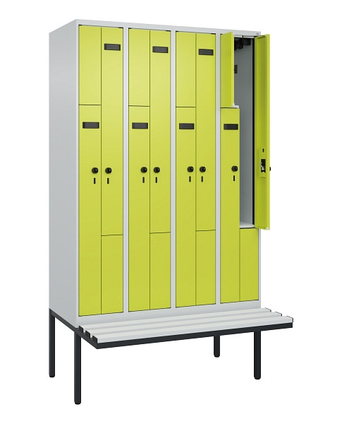 C+P Z-Spind Evolo PLUS, Bank, 8 Fächer, 2120x1200x815mm, 7035/0024, Drehriegel, Material Sitzfläche Kunststoff, 0490437-408 S10069