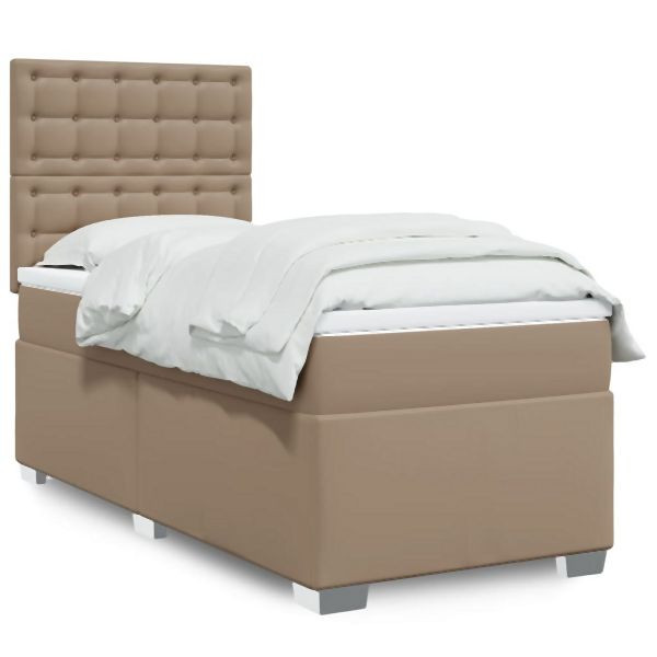 vidaXL Boxspringbett mit Matratze Cappuccino-Braun 90x200cm Kunstleder, 3293007