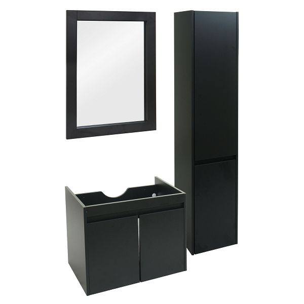 Mendler Badezimmerset HWC-L86, Waschtisch Wandspiegel Hängeschrank Badmöbel, FSC® Melaminbeschichtet, schwarz, 102633+102634+102635