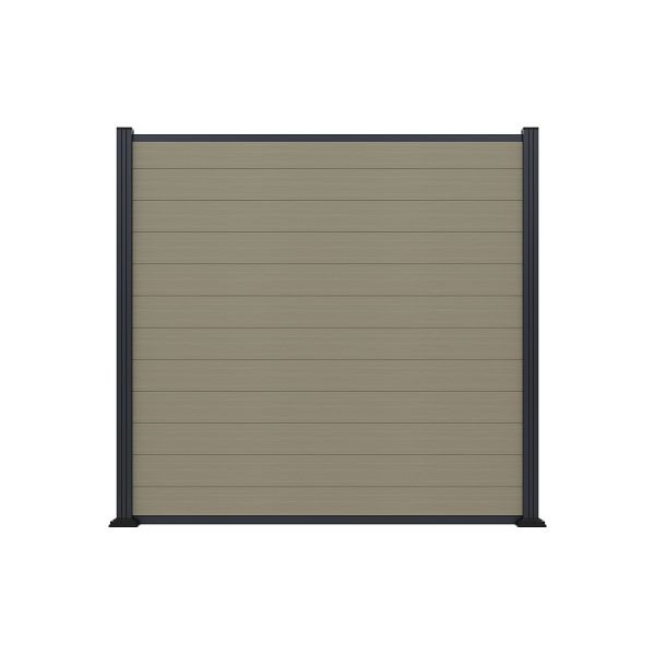 T&J MAX WPC-Steckzaunset, 175 x 168 cm, coextrudiert, Farbe antique, Abschlussleiste und Clips separat in silber oder anthrazit, 45410
