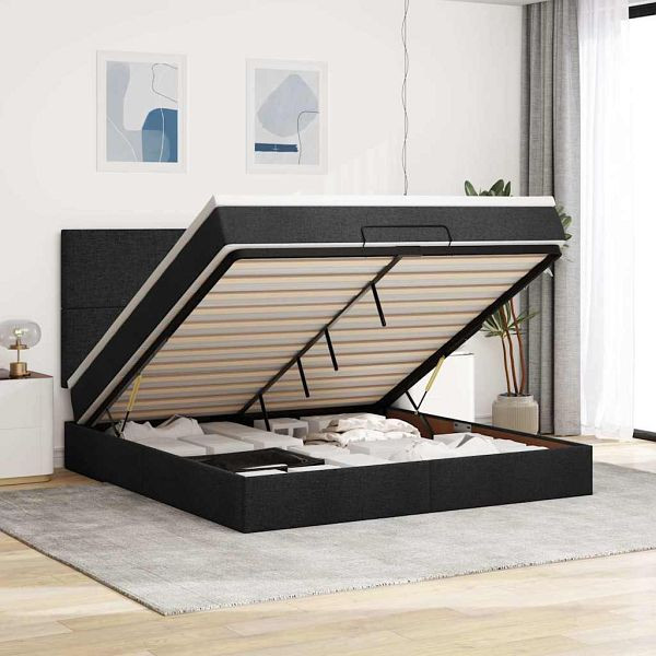 vidaXL Ottoman-Bett mit Matratze Schwarz 160x200 cm Stoff, 3313087