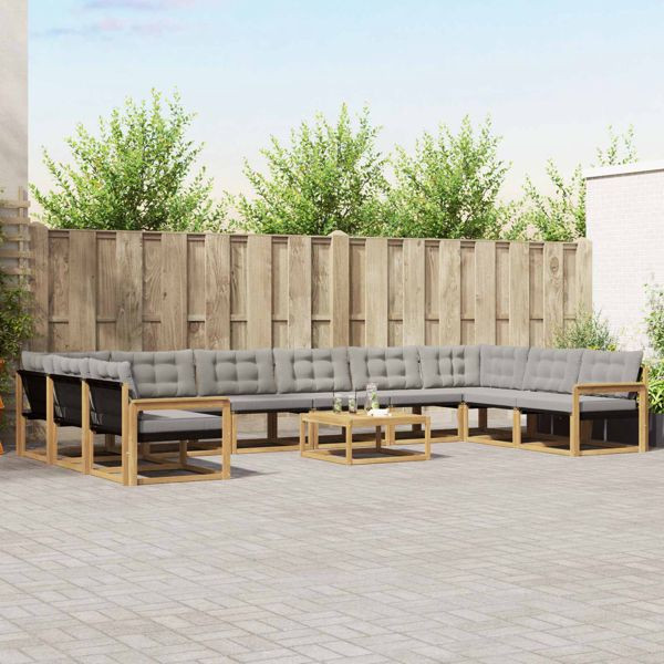 vidaXL Outdoor-Sofagarnitur mit Kissen 11-teilig Weiß und Hellgrau, 3389133