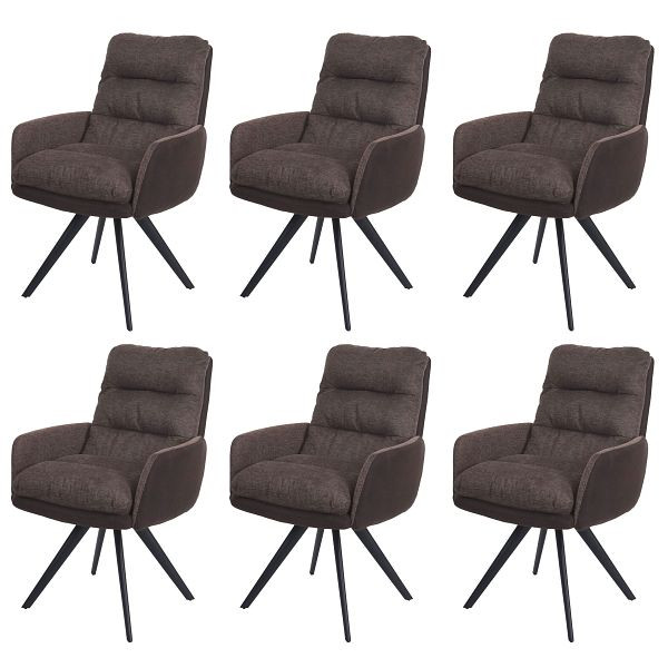 Mendler 6er-Set Esszimmerstuhl HWC-G66, Küchenstuhl Stuhl, drehbar Auto-Position Stoff MVG, braun-dunkelbraun, mit Armlehne, 6x89714