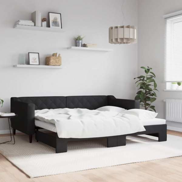 vidaXL Tagesbett Ausziehbar Schwarz 90x190 cm Stoff, 3197438