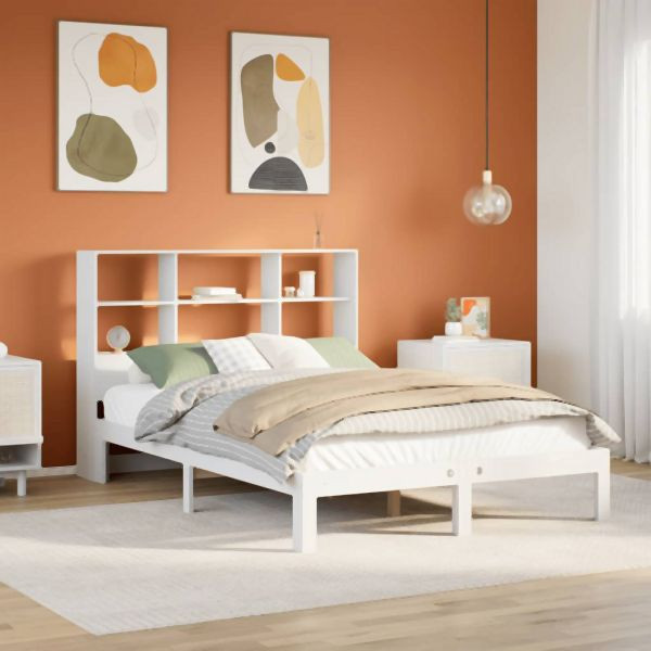 vidaXL Massivholzbett mit Regal ohne Matratze Weiß 140x190 cm Kiefer, 3322555