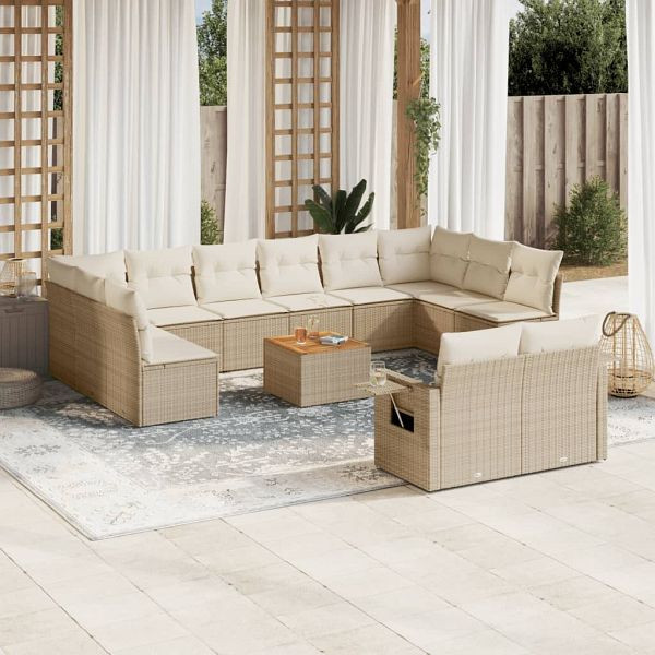 vidaXL 13-teilig Garten-Sofagarnitur mit Kissen Beige Poly Rattan, 3257129