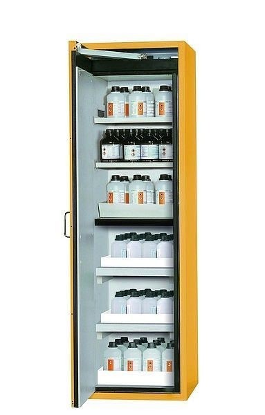 asecos Sicherheitsschrank S-CLASSIC-90, S90.196.060.MH.WDAS in sicherheitsgelb RAL 1004 mit 2x Fachboden (Stahlblech), 30353-002-30354