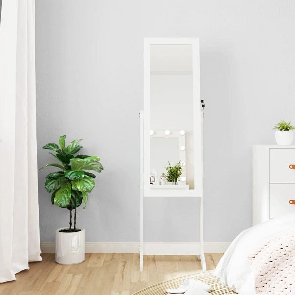 vidaXL Schmuckschrank mit Spiegel & LED-Beleuchtung Freistehend Weiß, 353259