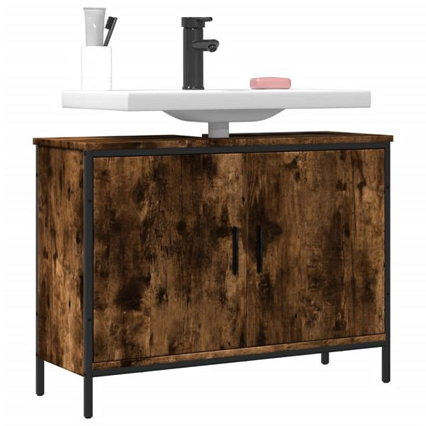 vidaXL Waschbeckenunterschrank Räuchereiche 80x30x60 cm Holzwerkstoff, 842453