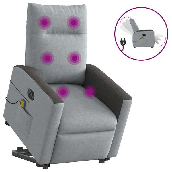 vidaXL Elektrischer Massagesessel mit Aufstehhilfe Hellgrau Stoff, 3324073