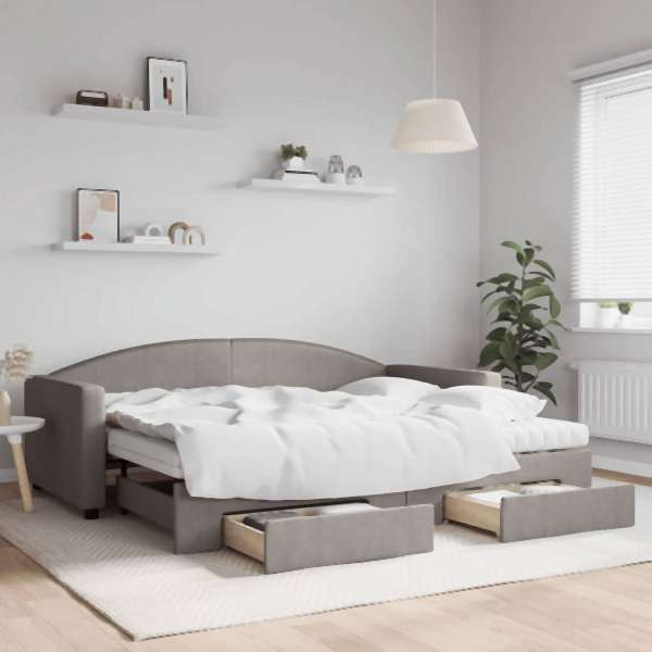 vidaXL Tagesbett Ausziehbar mit Schubladen Taupe 90x200 cm Stoff, 3197245