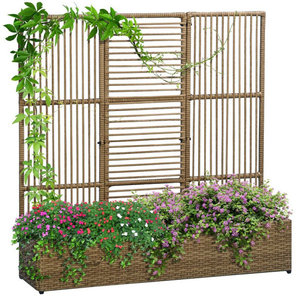 Outsunny Blumenkasten mit Spalier, wetterfest, Polyrattan, 103 x 103 x 29 cm, Sandfarbe, 867-135V00SD