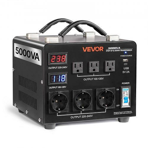 VEVOR 5000 VA Spannungswandler-Transformator, 110V auf 220V & 220V auf 110V, 3 US & 3 EU Steckdosen, LCD, Schutzschalter, SXDYZHQZD110P393Z001V2