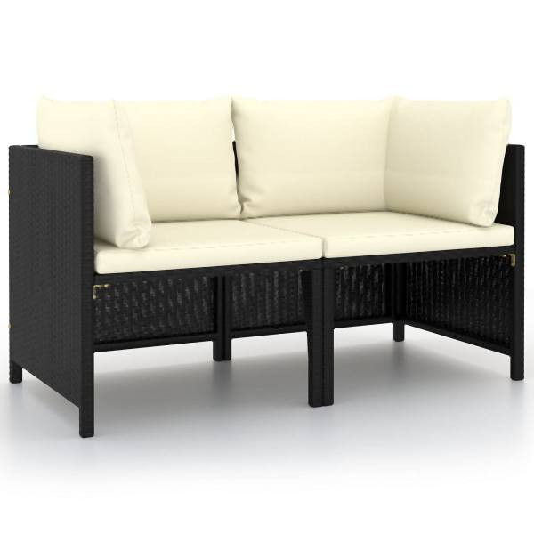 vidaXL 2-Sitzer-Gartensofa mit Kissen Schwarz Poly Rattan, 313512