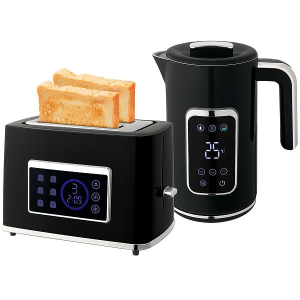 HOMCOM Wasserkocher und Toaster-Set mit LED-Touchscreen, 1,7 L, 2 Toasterschlitze, verschiedene Modi und Funktionen, Schwarz, 800-282V90BK