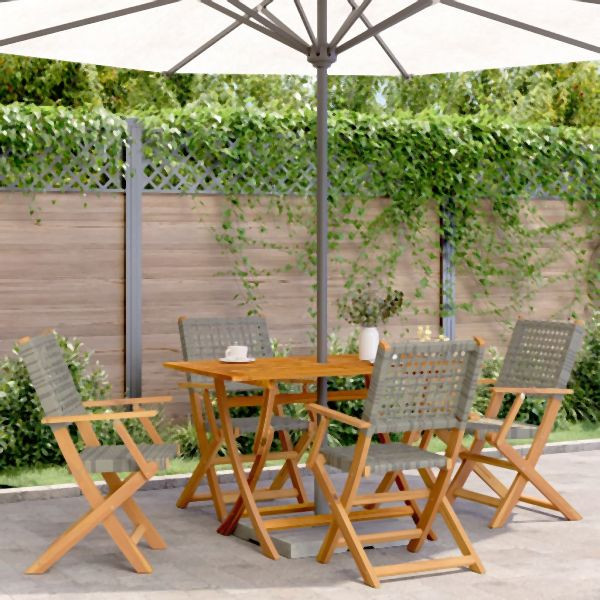vidaXL 5-tlg. Garten-Essgruppe Grau Poly Rattan und Massivholz, 3281695