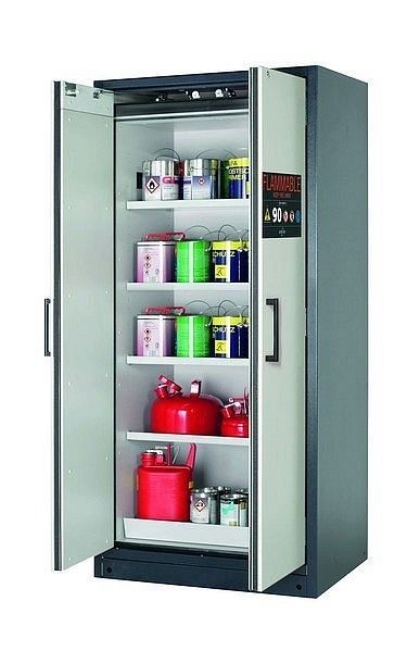asecos Sicherheitsschrank Q-CLASSIC-90, Q90.195.090.FU.WDC in lichtgrau RAL 7035 mit 4x Fachboden (Stahlblech), 34623-041-34762