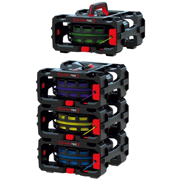 Runpotec CB 260 Cable Box - Einzeladerabroller, 4 Boxen, inkl. Rolle für Einzelader, Drähte oder Kabel, Kabelführungs-Clip und Standfüßen, 10216