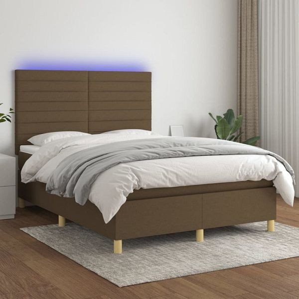 vidaXL Boxspringbett mit Matratze & LED Dunkelbraun 140x190 cm Stoff, 3135512