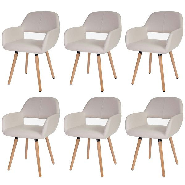 Mendler 6er-Set Esszimmerstuhl HWC-A50 II, Stuhl Küchenstuhl, Retro 50er Jahre Design, Kunstleder, creme, helle Beine, 48429+48429+48429+48429+48429+48429