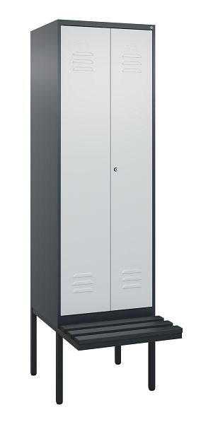 C+P Umkleidespind Classic PLUS SW, 2 Abteile, 2120x600x815mm, 7016/7035, Zylinderschloss, Untergestell & Sitzfläche, 0800427-20 S10028