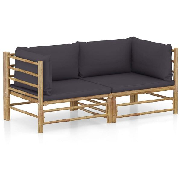 vidaXL 2-tlg. Garten-Lounge-Set mit Dunkelgrauen Kissen Bambus, 3058202