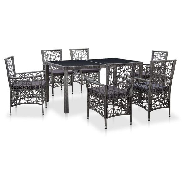 vidaXL 7-teilig Garten-Essgruppe Poly Rattan Grau, 45993