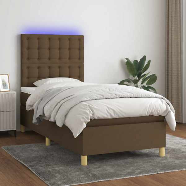 vidaXL Boxspringbett mit Matratze & LED Dunkelbraun 100x200 cm Stoff, 3135736